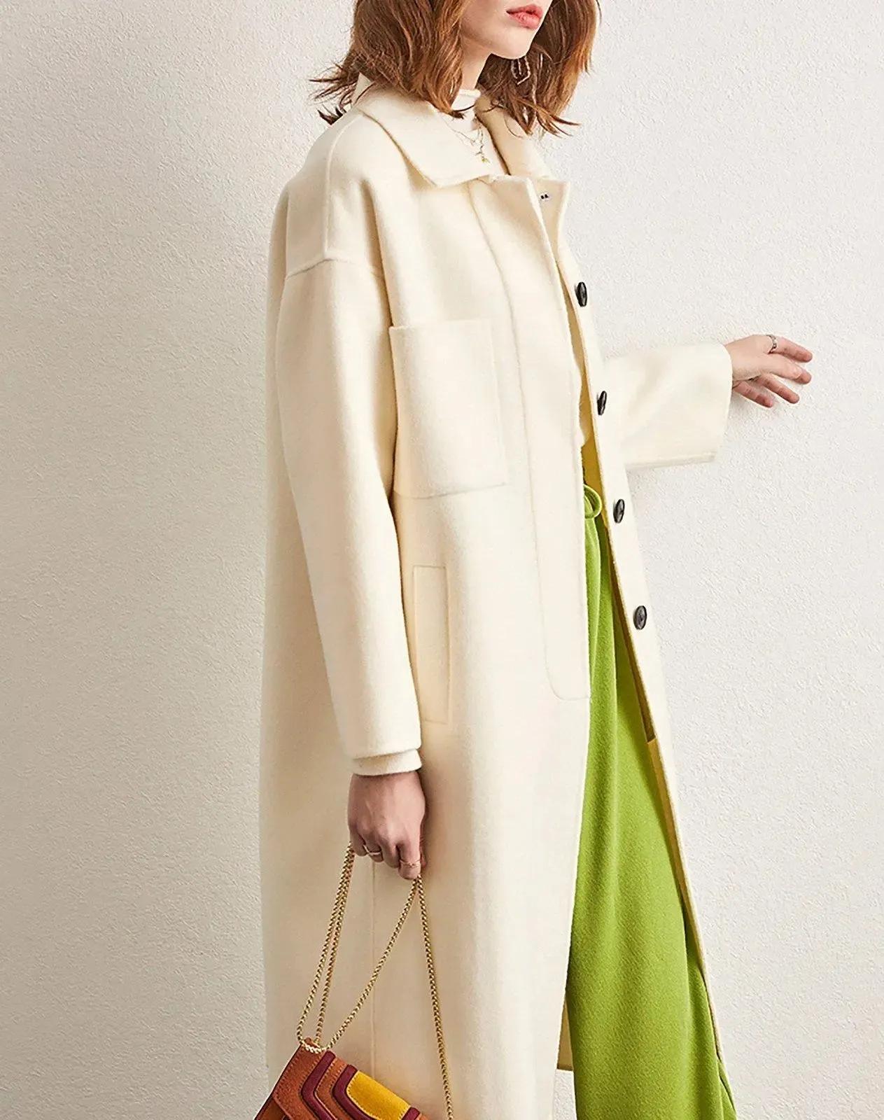 Single Breasted Wool Blend Midi Coat