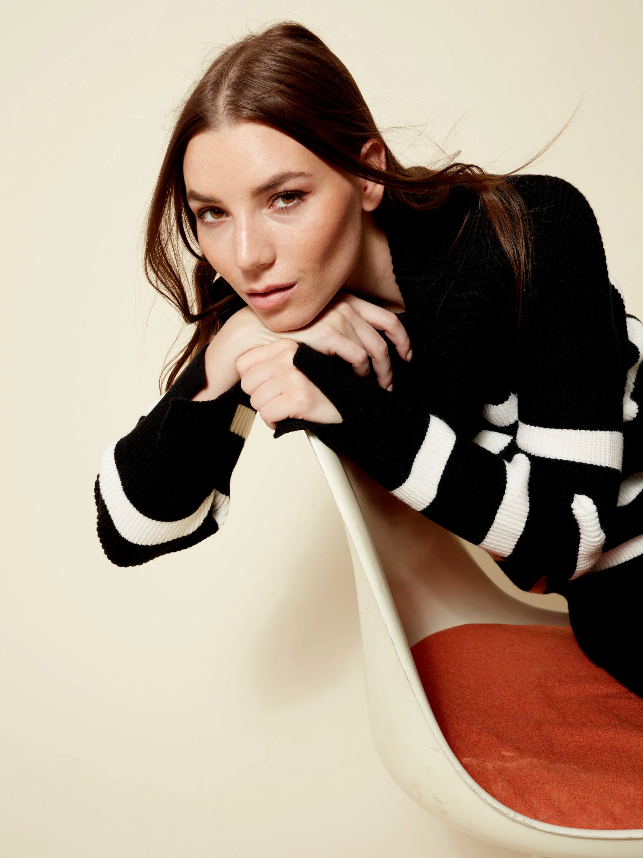 Striped Sweater with Cowl Neck - Black