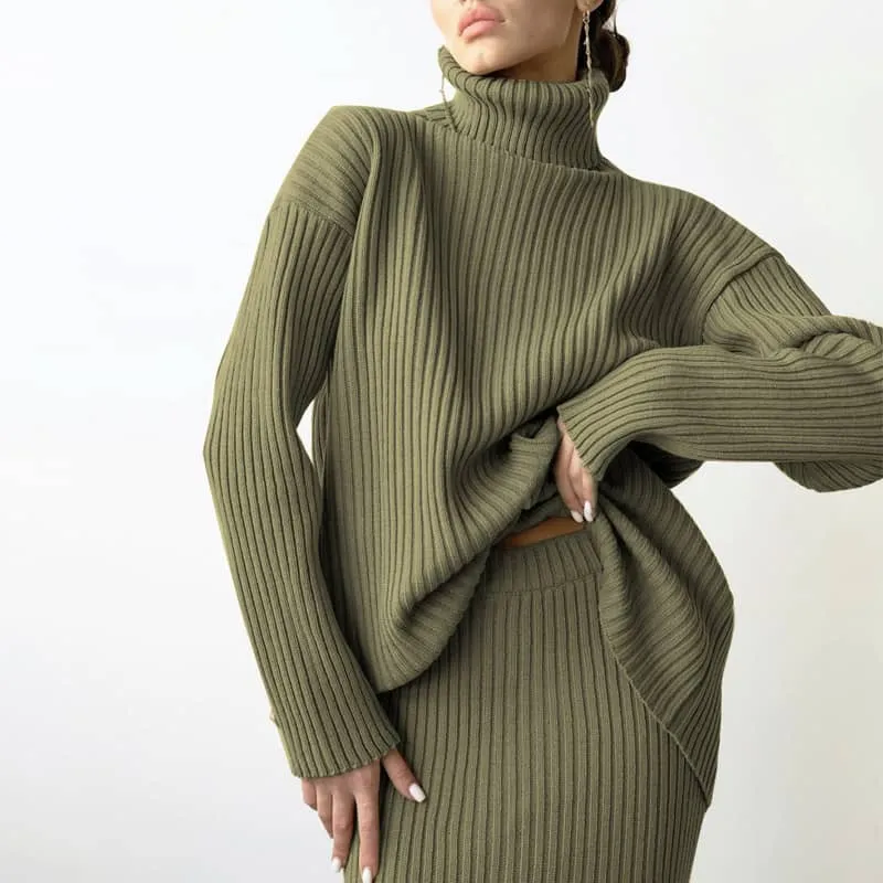 Turtleneck sweater skirt two-piece set