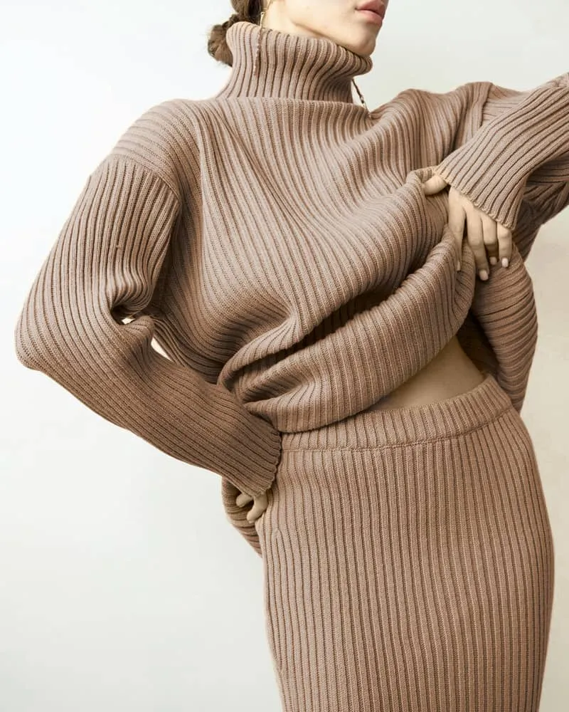 Turtleneck sweater skirt two-piece set