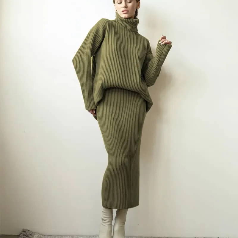 Turtleneck sweater skirt two-piece set