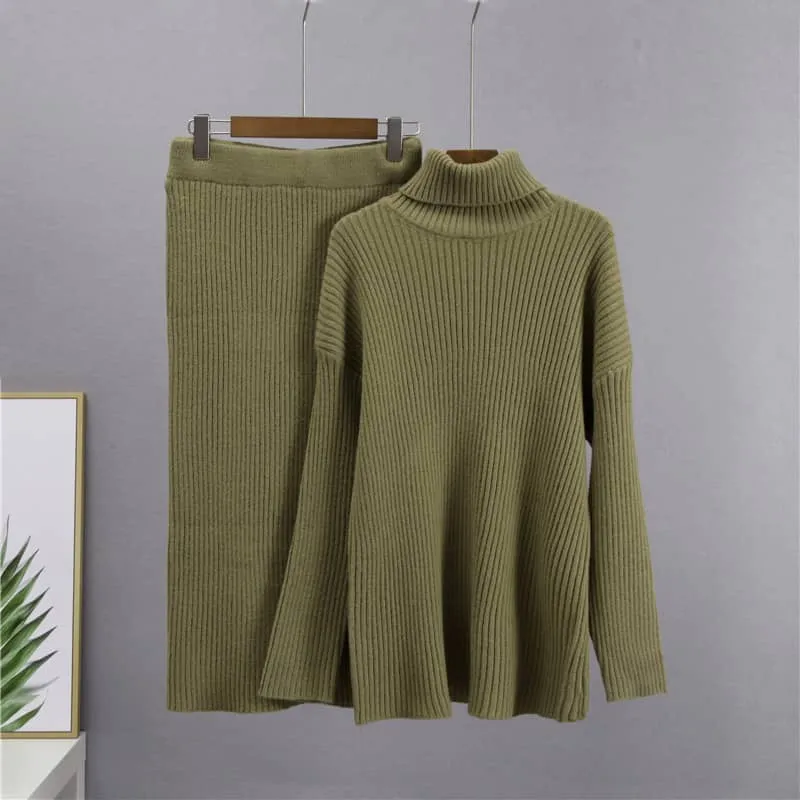 Turtleneck sweater skirt two-piece set