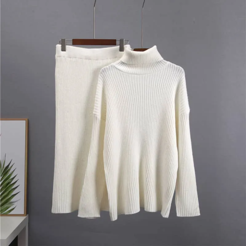 Turtleneck sweater skirt two-piece set