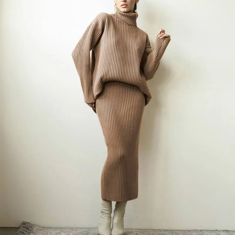 Turtleneck sweater skirt two-piece set