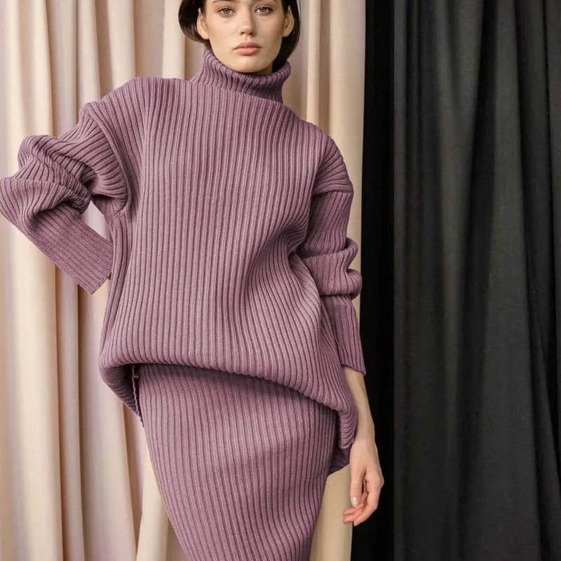 Turtleneck sweater skirt two-piece set