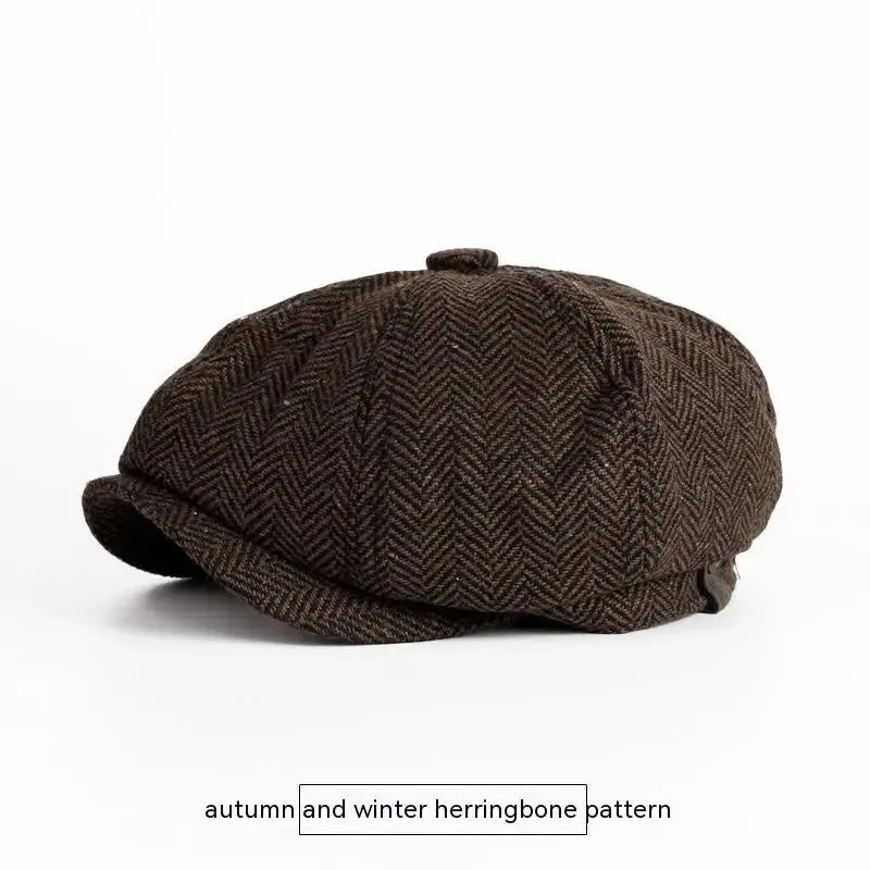 Vintage Spring And Autumn Leisure Wool British Octagonal Hat