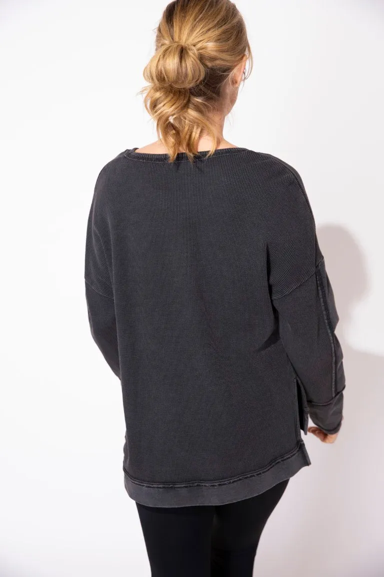 Waffle Knit Boxy Thermal Top in Cherry by Escape
