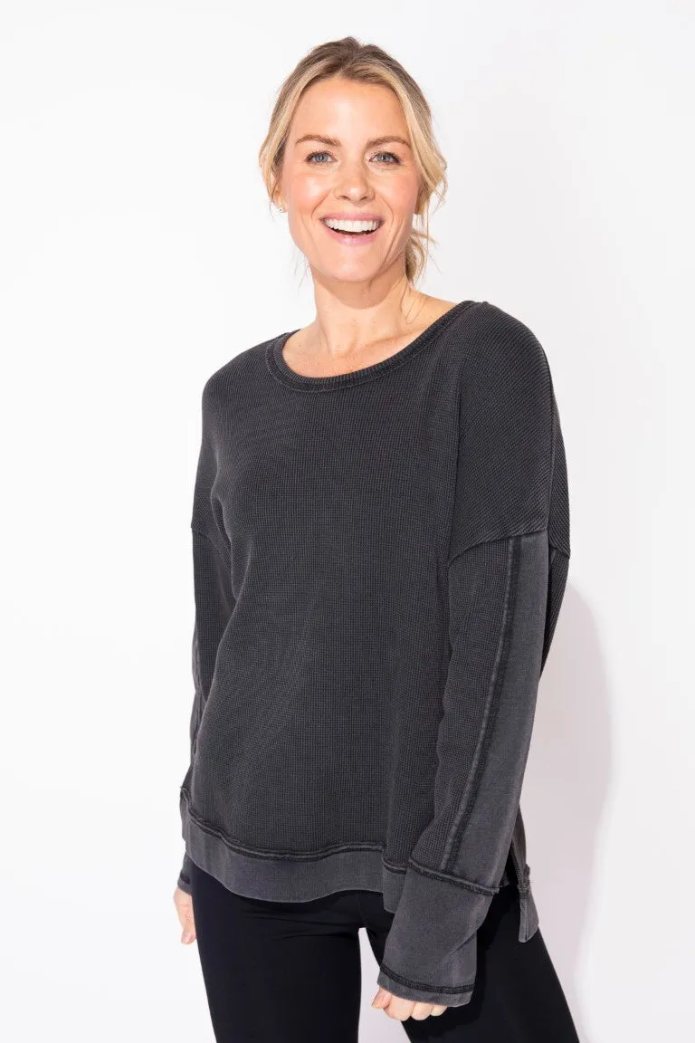 Waffle Knit Boxy Thermal Top in Cherry by Escape