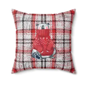 Winter Wonderland Polar Bear Pillow - Plaid Pattern